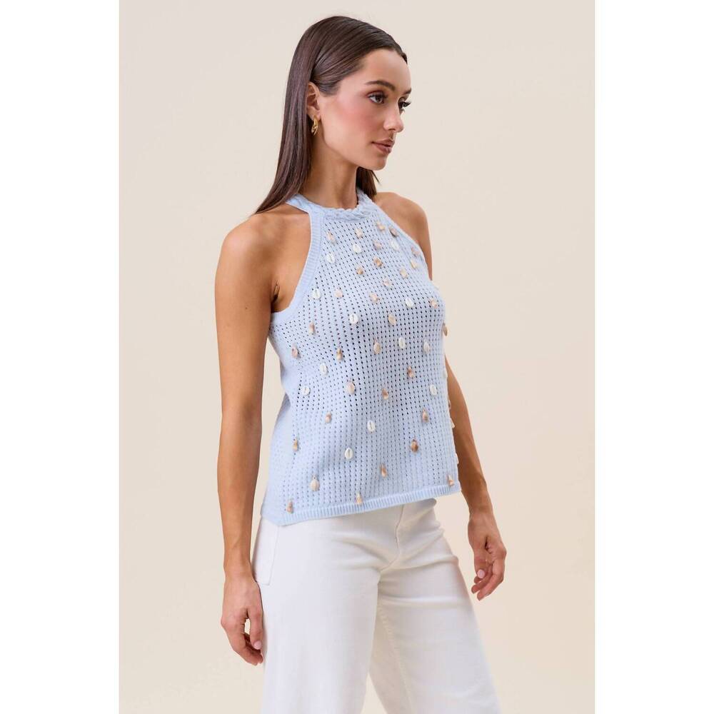 NEW ABLE shell embellished halter top in sky - Picture 6 of 7